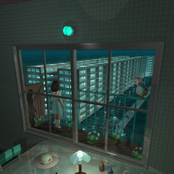 This is a pixiv picture whose title is 青い花のベランダ.