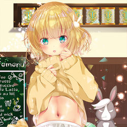 This is a pixiv picture whose title is ごちうさ　シャロちゃんセーターでおへそチラリ.
