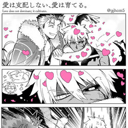 This is a pixiv picture whose title is 【漫画】キャス影弓の愛の話.