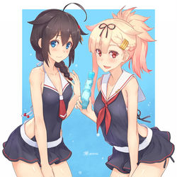This is a pixiv picture whose title is 三越水着時雨&夕立.