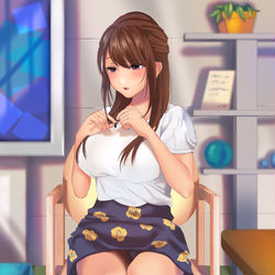 This is a pixiv picture whose title is ピンマイクを直す新人女子アナ.
