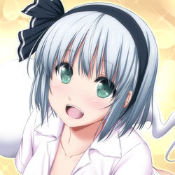 This is a pixiv picture whose title is 裸ワイシャツ妖夢ちゃん.