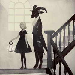 This is a pixiv picture whose title is 黒ヤギ執事と女の子.