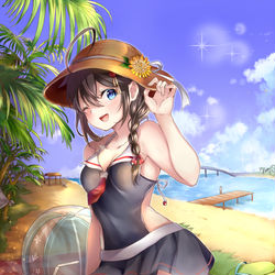 This is a pixiv picture whose title is 公式であの謎空間水着は卑怯だと思うんだ.