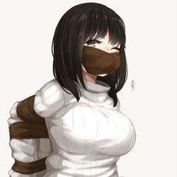 This is a pixiv picture whose title is 縦セーターのお姉さん縛ってみた.