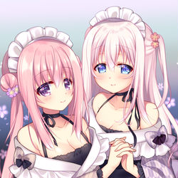 This is a pixiv picture whose title is 和カフェピンク髪姉妹.