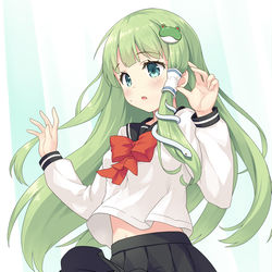 This is a pixiv picture whose title is セーラー服でパンチラな早苗さん.