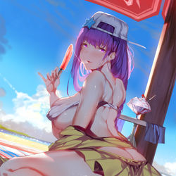 This is a pixiv picture whose title is 暑いですね、セーンーパーイー🍧😈❤️.