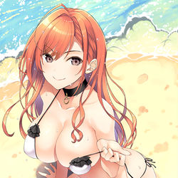 This is a pixiv picture whose title is 海と水着な夏葉さん.