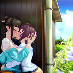 This is a pixiv picture whose title is 隠れてちゅっちゅするあやたま.