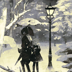 This is a pixiv picture whose title is 雪と外灯.
