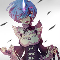 This is a pixiv picture whose title is 鬼がかってる女の子.