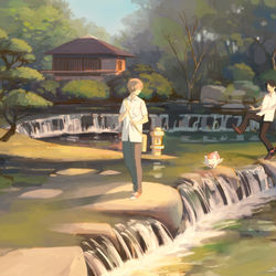 This is a pixiv picture whose title is 孤独の三人.