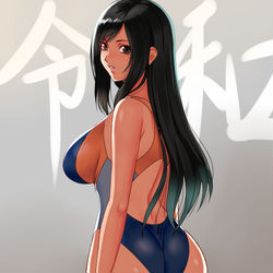 This is a pixiv picture whose title is なんとなくティファに【競泳水着】を着せてみた.