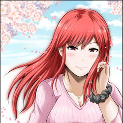 This is a pixiv picture whose title is 防御力ゼロの嫁　お花見朱里さん.
