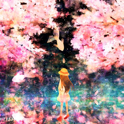 This is a pixiv picture whose title is 桜花遊泳.