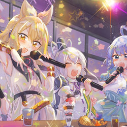 This is a pixiv picture whose title is 星降る神霊廟カラオケ.
