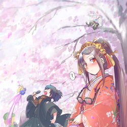 This is a pixiv picture whose title is 虞美人ちゃんその５４　「先輩、花びらついてますよ」.