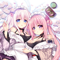This is a pixiv picture whose title is 和カフェピンク髪姉妹2.