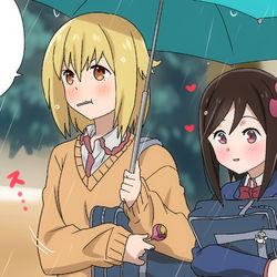 This is a pixiv picture whose title is はじめての百合相合傘.