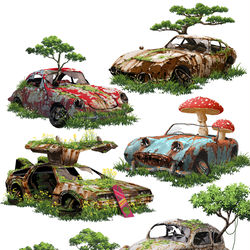 This is a pixiv picture whose title is 廃車幻想その１.