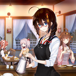 This is a pixiv picture whose title is はたらくかんむす。喫茶店の時雨.