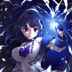 This is a pixiv picture whose title is 「雷電・芽衣」.