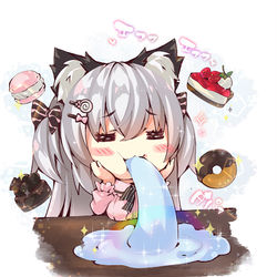This is a pixiv picture whose title is 水(限りなくよだれに近い何か)を吐くおじこ🐱🍰✨.