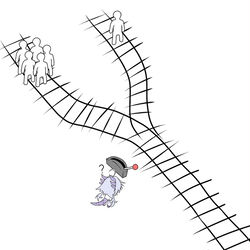 This is a pixiv picture whose title is トロッコ問題.