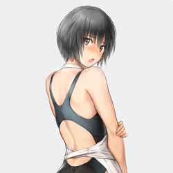 This is a pixiv picture whose title is エプロンｘ競泳水着の七咲.