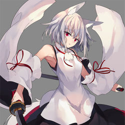 This is a pixiv picture whose title is 【例大祭16】剣戟椛。【犬走　椛】.