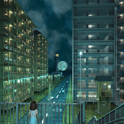 This is a pixiv picture whose title is 月の見える運河.