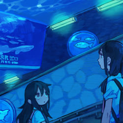 This is a pixiv picture whose title is ゆりと智子の寄り道「水族館前駅」.