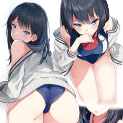 This is a pixiv picture whose title is 制服競泳水着六花.