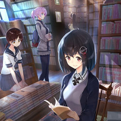 This is a pixiv picture whose title is はたらくかんむす。古書店の羽黒.