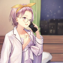 This is a pixiv picture whose title is 「もしもし、先輩ですか？」.