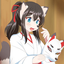 This is a pixiv picture whose title is 狐化のお面.