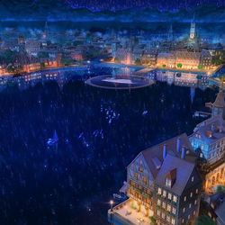 This is a pixiv picture whose title is Lake city night『Shining Nikki』.
