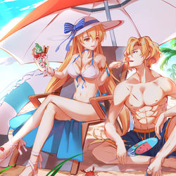 This is a pixiv picture whose title is ラーナxレオン 水着ver..