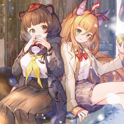 This is a pixiv picture whose title is たぬきつね.
