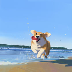 This is a pixiv picture whose title is Corgi Beach Day.