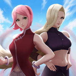 This is a pixiv picture whose title is Sakura and Ino.