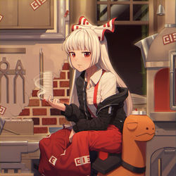 This is a pixiv picture whose title is 藤原妹紅 x コータス.
