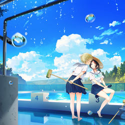 This is a pixiv picture whose title is 君と三度目の夏【美化委員×サボり魔】.