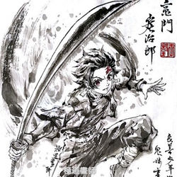 This is a pixiv picture whose title is 【極道畫師】竈門炭治郎.