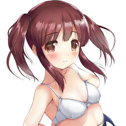 This is a pixiv picture whose title is スク水着替え中の半脱ぎ緒方智絵里.