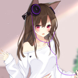 This is a pixiv picture whose title is 獣耳ヘッドホン.