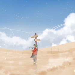 This is a pixiv picture whose title is 風が吹き曝し なお進む 砂の惑星さ.