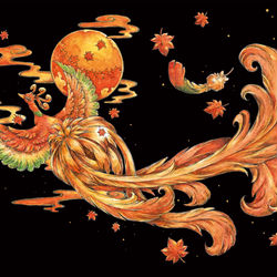 This is a pixiv picture whose title is 鈴の音響く臙脂色の空.