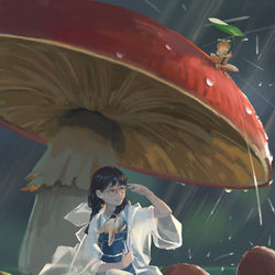 This is a pixiv picture whose title is 雨宿り.